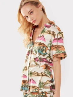 Chelsea Peers Button Up Pajama Set -Elomi Underwear Shop ChelseaPeersButtonUpPJSetVacationCW2005CCAPSide