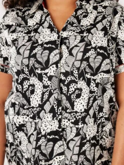 Chelsea Peers Cotton Short PJ Set -Elomi Underwear Shop ChelseaPeersCottonButtonUpShortPJSetCW2008RTTL01BlackAndWhiteFrontAlt