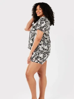 Chelsea Peers Cotton Short PJ Set -Elomi Underwear Shop ChelseaPeersCottonButtonUpShortPJSetCW2008RTTL01BlackAndWhiteSide