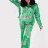 Chelsea Peers Oversized PJ Set -Elomi Underwear Shop ChelseaPeersGreenLeopardOversizedLongPJSetCW2011CLEP16Front