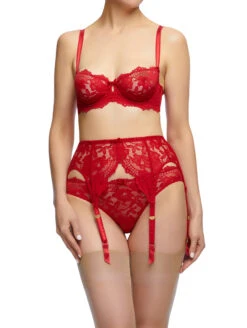 Dita Von Teese Cora Lace Balconette Bra -Elomi Underwear Shop D59020LaceBraD46020SuspendersD22020BikiniRedFront