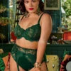 Dita Von Teese Cora Full Figure Balconette Bra -Elomi Underwear Shop DitaVonTeeseCoraD99020JuniperCurvyBraFrontLifestyle