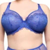 Dita Von Teese Vedette Full Figure Plunge Bra -Elomi Underwear Shop DitaVonTeeseVedetteUnderwireFullFigurePlungeBraD97024CapriBlueFront