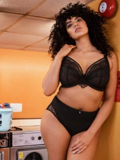 Elomi Priya Plunge Bra -Elomi Underwear Shop EL4550PlungeBraEL4555FullBriefBlackFrontLifestyle