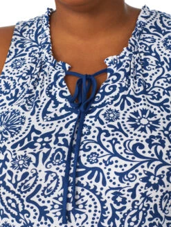 Ellen Tracy Sleeveless Midi Gown -Elomi Underwear Shop EllenTracyMidiGownPlusBlueWhiteTileN9225599Details