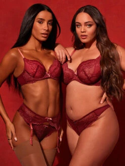 Gossard Superboost Lace Plunge Bra -Elomi Underwear Shop GossardSuperboostLacePlungeBra7711Suspender7712Thong7716CranberryRaspberrySorbetEditorial