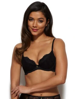 Gossard Superboost Lace Plunge Bra -Elomi Underwear Shop GossardSuperboostLacePlungeBraBlack7711Front