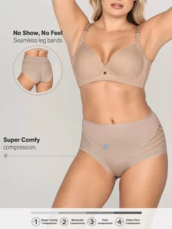 Leonisa Lace Stripe Shaper Panty -Elomi Underwear Shop LeonisaLaceStripeShaperPanty012903ChaiNudeFront2