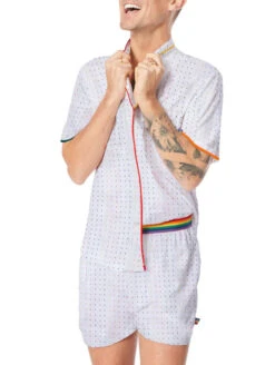 Room Service Pride Unisex PJ Set -Elomi Underwear Shop RoomServicePrideUnisexPJSetPrideLightningRS3920548MascFront